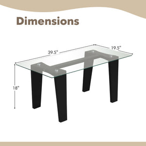 39.5 Inch Glass Coffee Table Modern Rectangular Center Table with Solid Rubber Wood Legs-Black