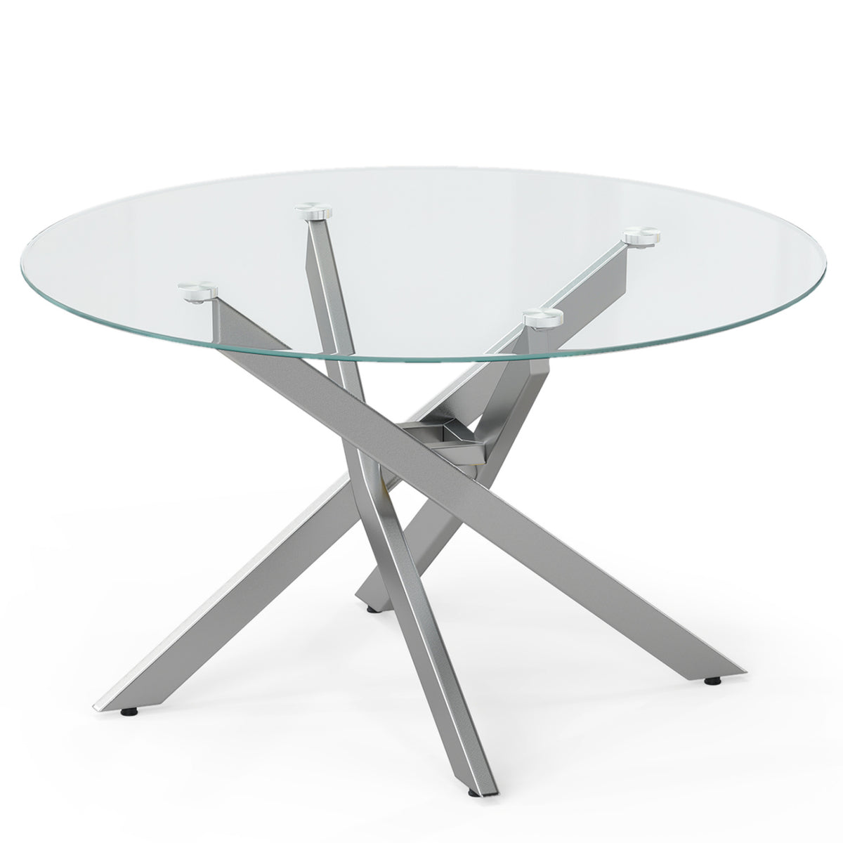 Glass Coffee Table Round Clear Center Table with Tempered Glass Top-Silver