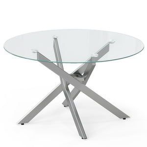 Glass Coffee Table Round Clear Center Table with Tempered Glass Top-Silver