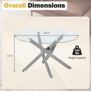 Glass Coffee Table Round Clear Center Table with Tempered Glass Top-Silver
