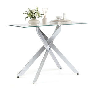 Glass Console Table Modern Entryway Table with Clear Tempered Glass Top-Silver