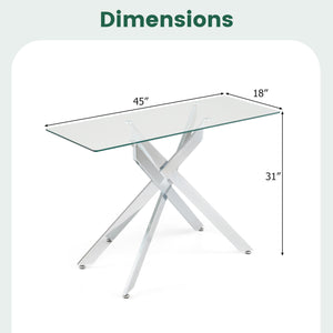 Glass Console Table Modern Entryway Table with Clear Tempered Glass Top-Silver