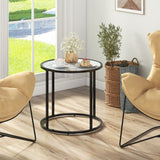 20" Glass End Table with Metal Frame and Faux Marble Glass Top-Black & White