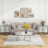 20" Glass End Table with Metal Frame and Faux Marble Glass Top-Black & White