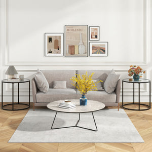 20" Glass End Table with Metal Frame and Faux Marble Glass Top-Black & White