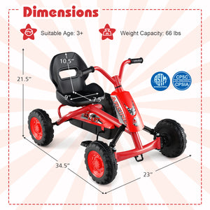 Go Kart for Kids 4 Wheel with Steering Handlebars and Adjustable Seat-Red