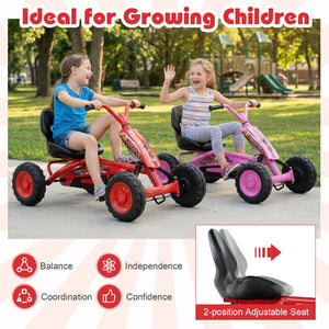Go Kart for Kids 4 Wheel with Steering Handlebars and Adjustable Seat-Red