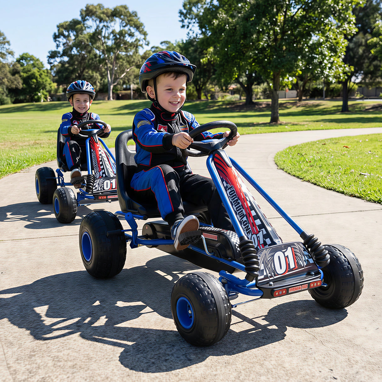 Go Kart for Kids 4 Wheels Pedal with Adjustable Seat and Multi-Terrain Wheels-Blue