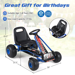 Go Kart for Kids 4 Wheels Pedal with Adjustable Seat and Multi-Terrain Wheels-Blue