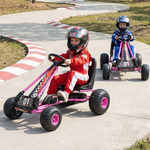 Go Kart for Kids 4 Wheels Pedal with Adjustable Seat and Multi-Terrain Wheels-Pink