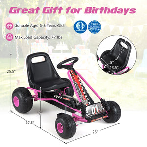 Go Kart for Kids 4 Wheels Pedal with Adjustable Seat and Multi-Terrain Wheels-Pink