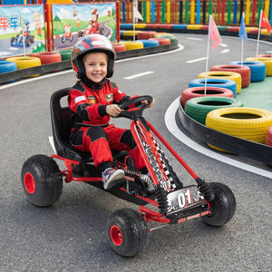 Go Kart for Kids 4 Wheels Pedal with Adjustable Seat and Multi-Terrain Wheels-Red