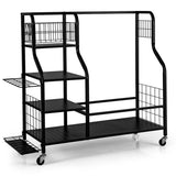 Golf Bag Organizer for 2 Golf Bags with Golf Clubs Rack and Lockable Wheels-Black