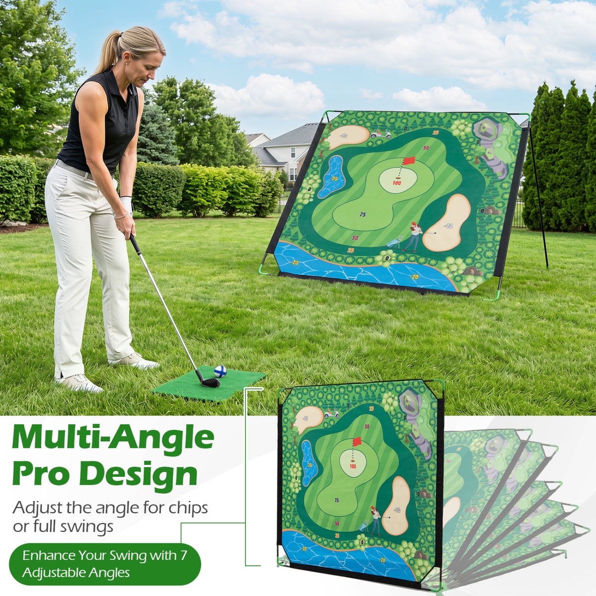 71 x 71 Inches Golf Chipping Game Set for Indoor and Outdoor Practice
