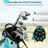 Golf Stand Bag Lightweight Golf Bag with 8 Way Top Dividers and 5 Zippered Pockets-Blue