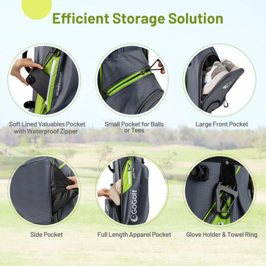 Golf Stand Bag Lightweight Golf Bag with 8 Way Top Dividers and 5 Zippered Pockets-Gray