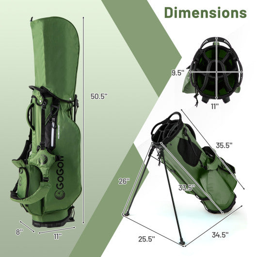 Golf Stand Bag Lightweight Golf Bag with 8 Way Top Dividers and 5 Zippered Pockets-Green