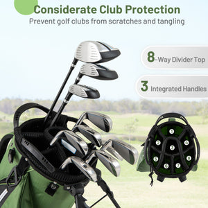 Golf Stand Bag Lightweight Golf Bag with 8 Way Top Dividers and 5 Zippered Pockets-Green