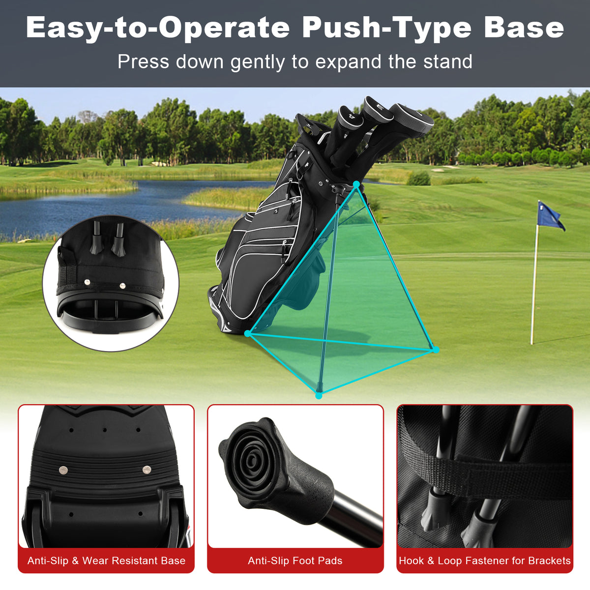 Golf Stand Cart Bag with 6-Way Divider Carry Pockets-Black