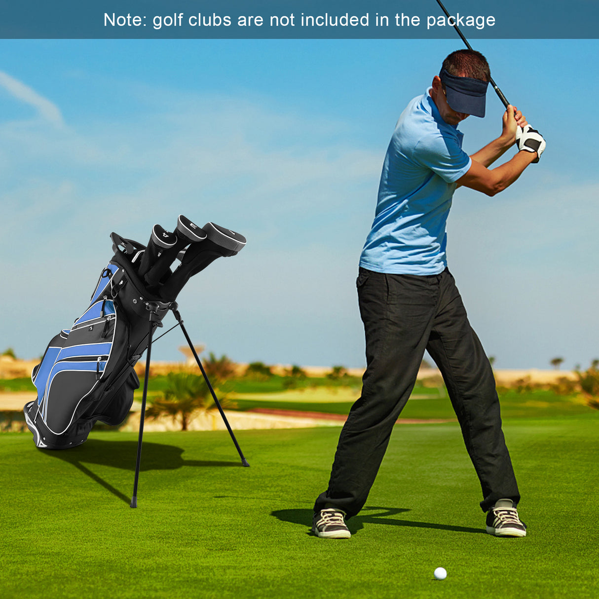 Golf Stand Cart Bag with 6-Way Divider Carry Pockets-Blue