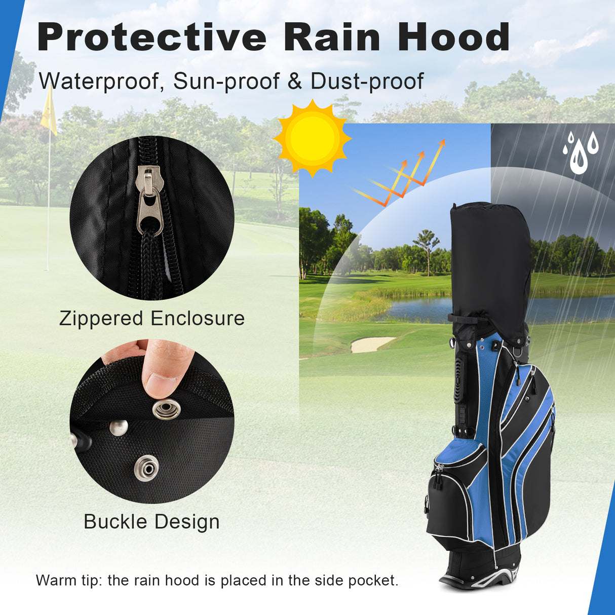 Golf Stand Cart Bag with 6-Way Divider Carry Pockets-Green
