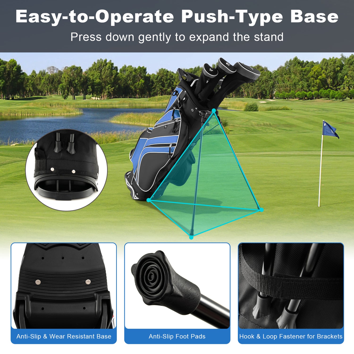 Golf Stand Cart Bag with 6-Way Divider Carry Pockets-Green