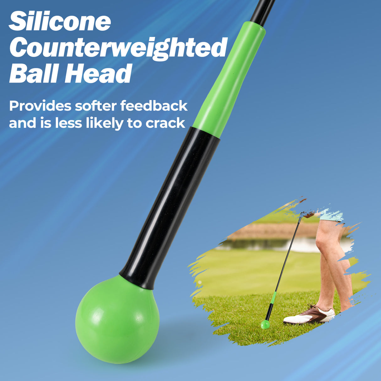 Golf Swing Trainer Aid 47inch/40inch/31.5inch Warm-up Practice Stick with Weighted Head for Grip-Green