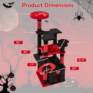 Gothic Cat Tree with Plush Perch and Spider Dangling Toy-Black & Red