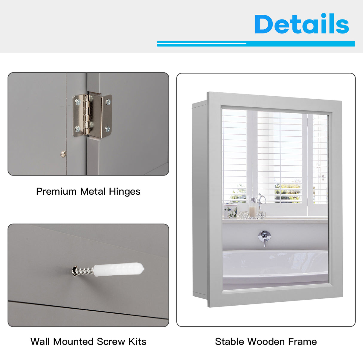 Wall Mounted Adjustable Medicine Storage Mirror Cabinet