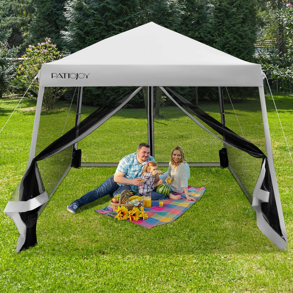 10 x 10 Feet Pop Up Canopy with with Mesh Sidewalls and Roller Bag-Gray by DirectDeals