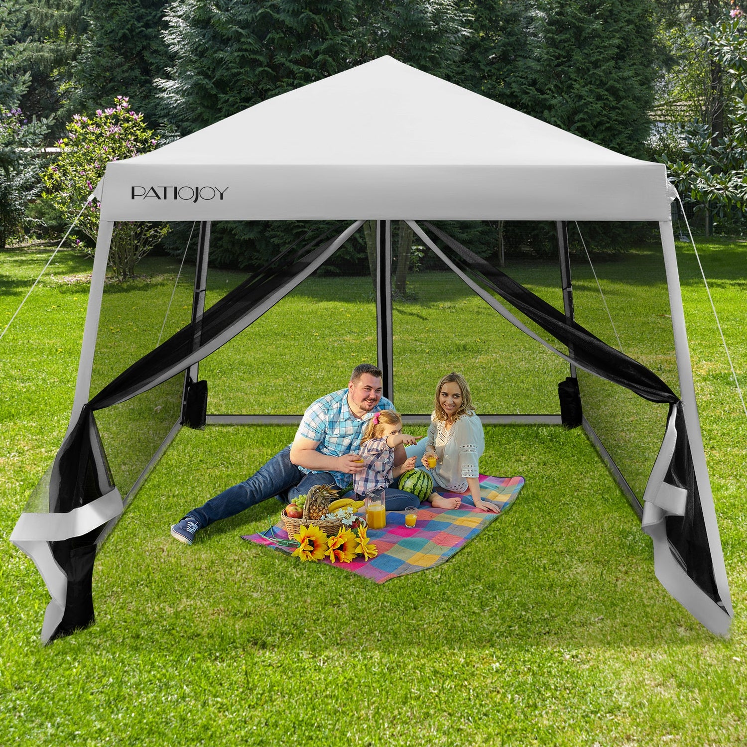 10 x 10 Feet Pop Up Canopy with with Mesh Sidewalls and Roller Bag-Gray by DirectDeals