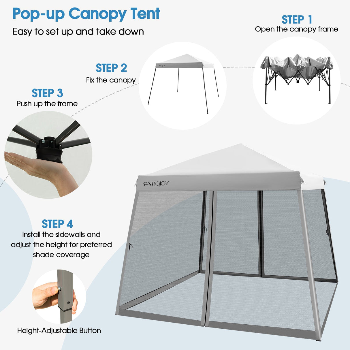 10 x 10 Feet Pop Up Canopy with with Mesh Sidewalls and Roller Bag-Gray by DirectDeals