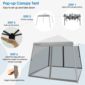 10 x 10 Feet Pop Up Canopy with with Mesh Sidewalls and Roller Bag-Gray by DirectDeals