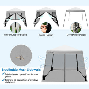 10 x 10 Feet Pop Up Canopy with with Mesh Sidewalls and Roller Bag-Gray by DirectDeals