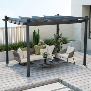 10 x 12 Feet Outdoor Aluminum Retractable Pergola Canopy Shelter Grape Trellis-Gray by DirectDeals