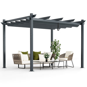 10 x 12 Feet Outdoor Aluminum Retractable Pergola Canopy Shelter Grape Trellis-Gray by DirectDeals