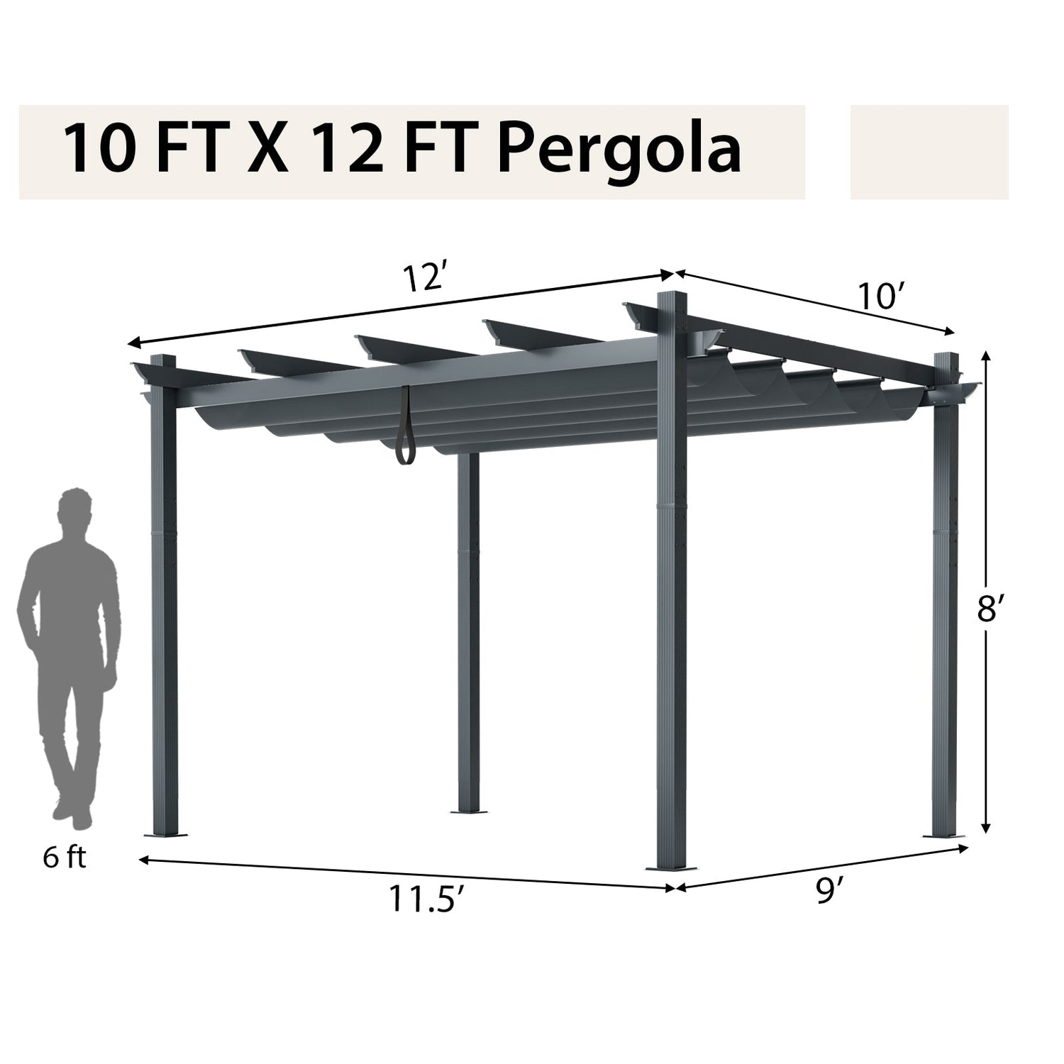 10 x 12 Feet Outdoor Aluminum Retractable Pergola Canopy Shelter Grape Trellis-Gray by DirectDeals