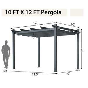 10 x 12 Feet Outdoor Aluminum Retractable Pergola Canopy Shelter Grape Trellis-Gray by DirectDeals