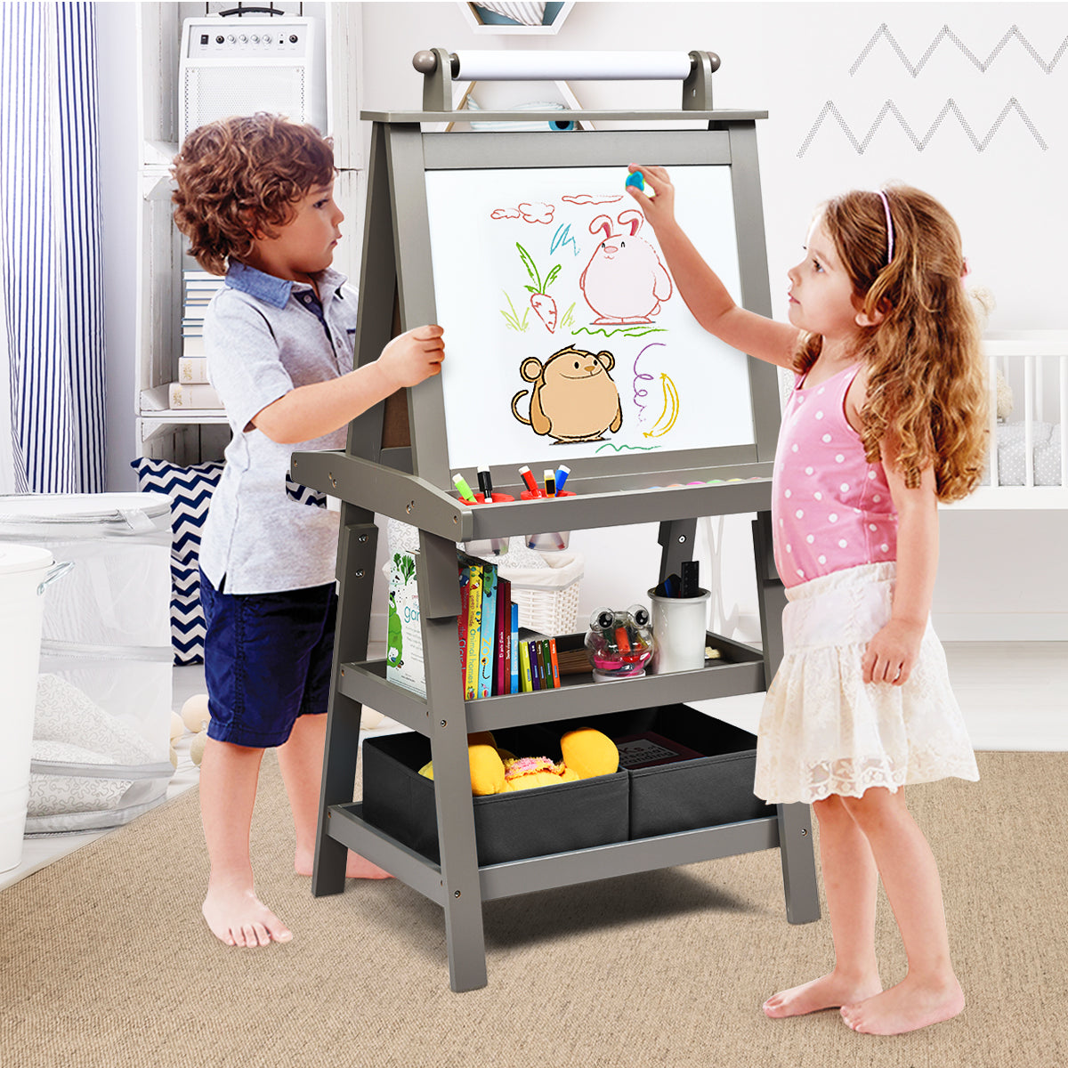 3 in 1 Double-Sided Storage Art Easel-Green