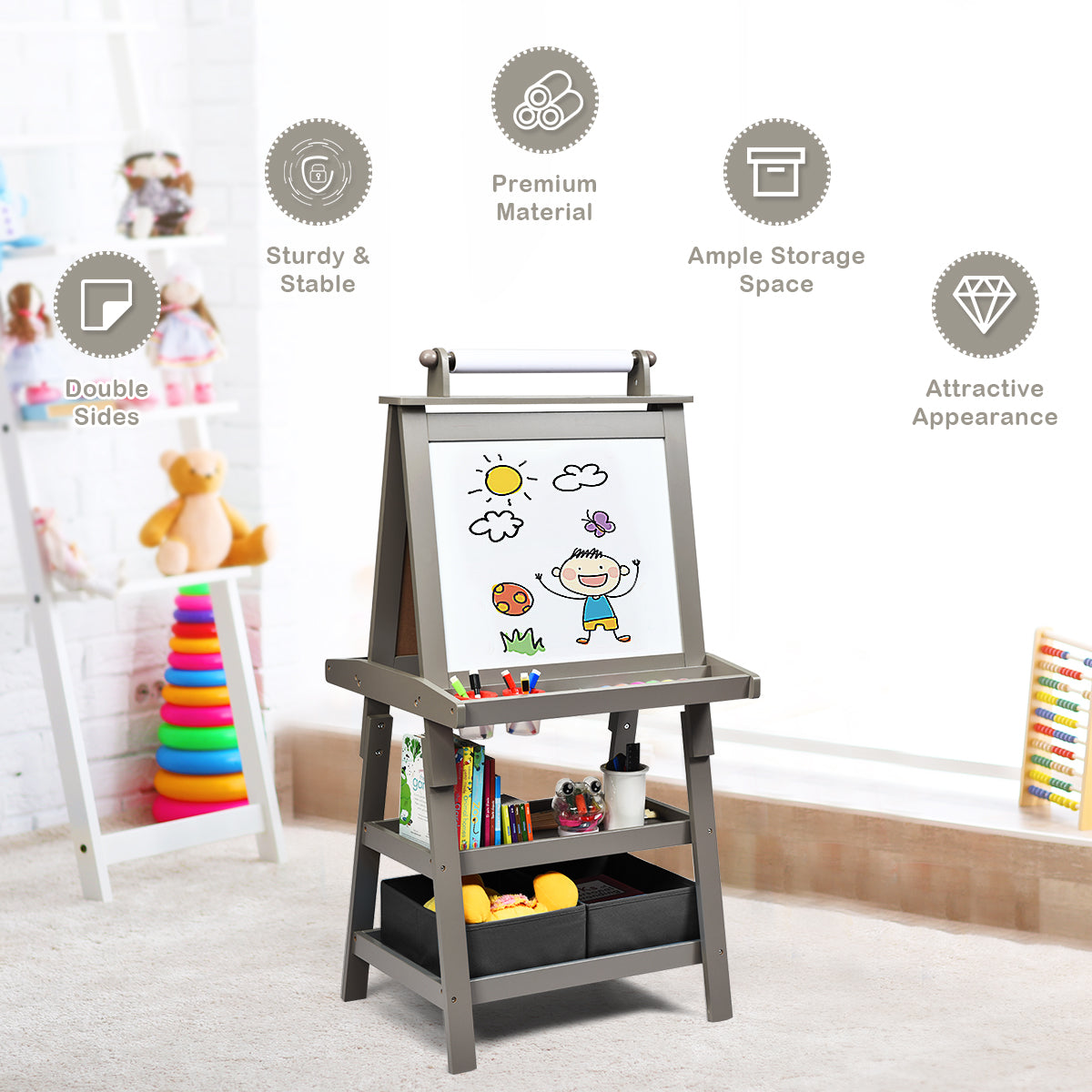 3 in 1 Double-Sided Storage Art Easel-Green