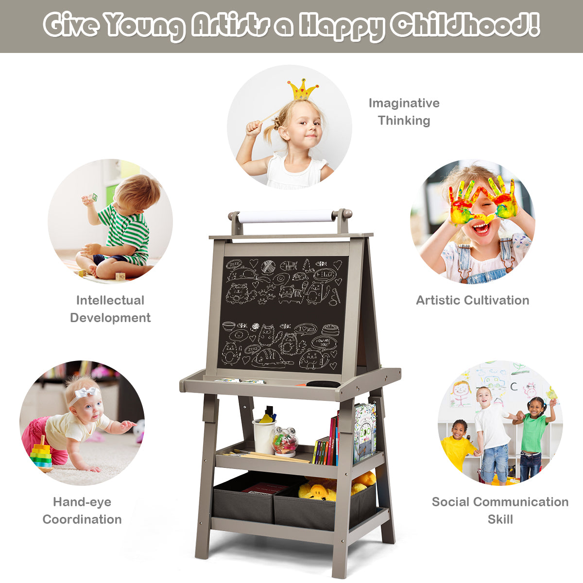 3 in 1 Double-Sided Storage Art Easel-Green