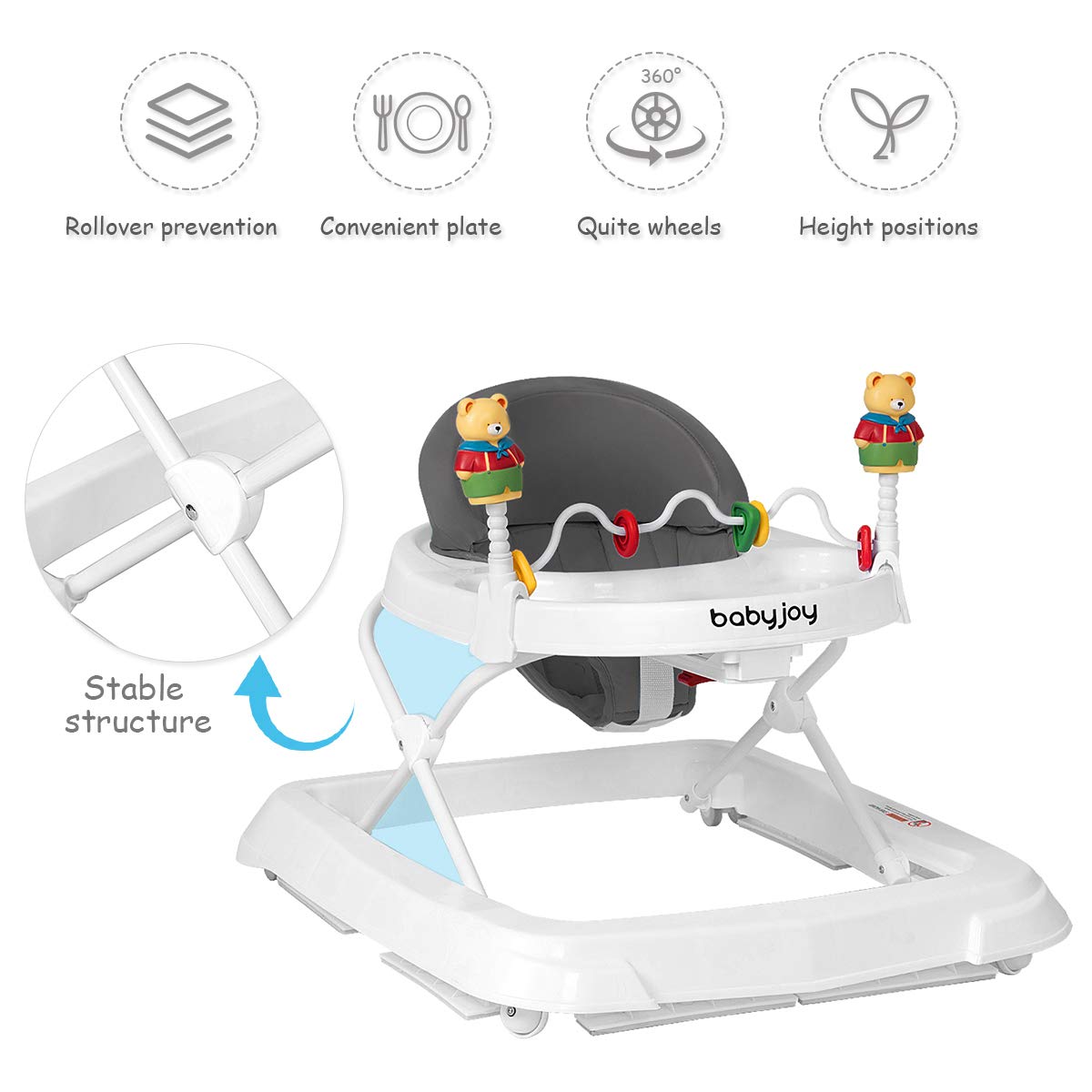 Adjustable Height Removable Folding Portable Baby Walker-Blue