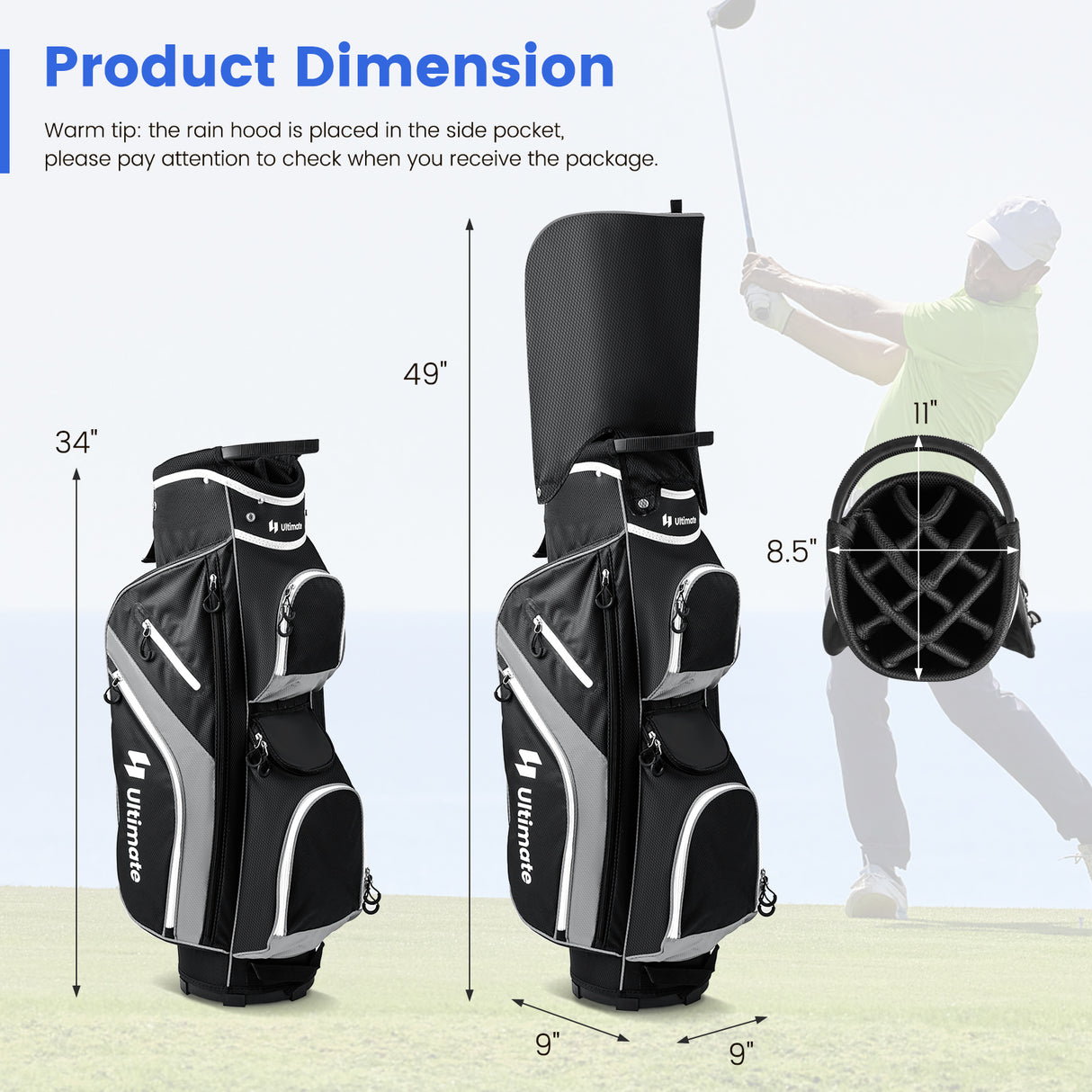 Golf Cart Bag with 14 Way Top Dividers-Gray