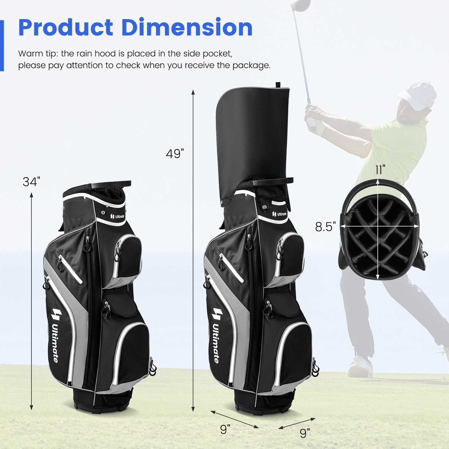 Golf Cart Bag with 14 Way Top Dividers-Gray
