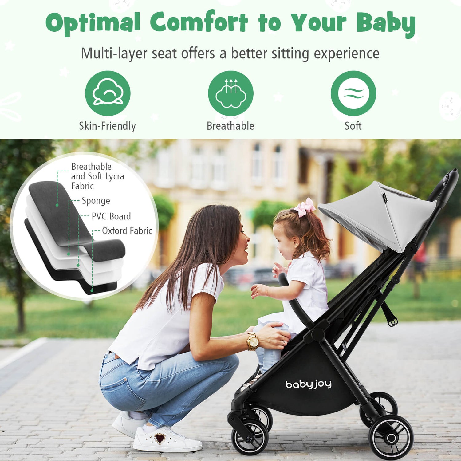 One-Hand Folding Portable Lightweight Baby Stroller with Aluminum Frame-Blue