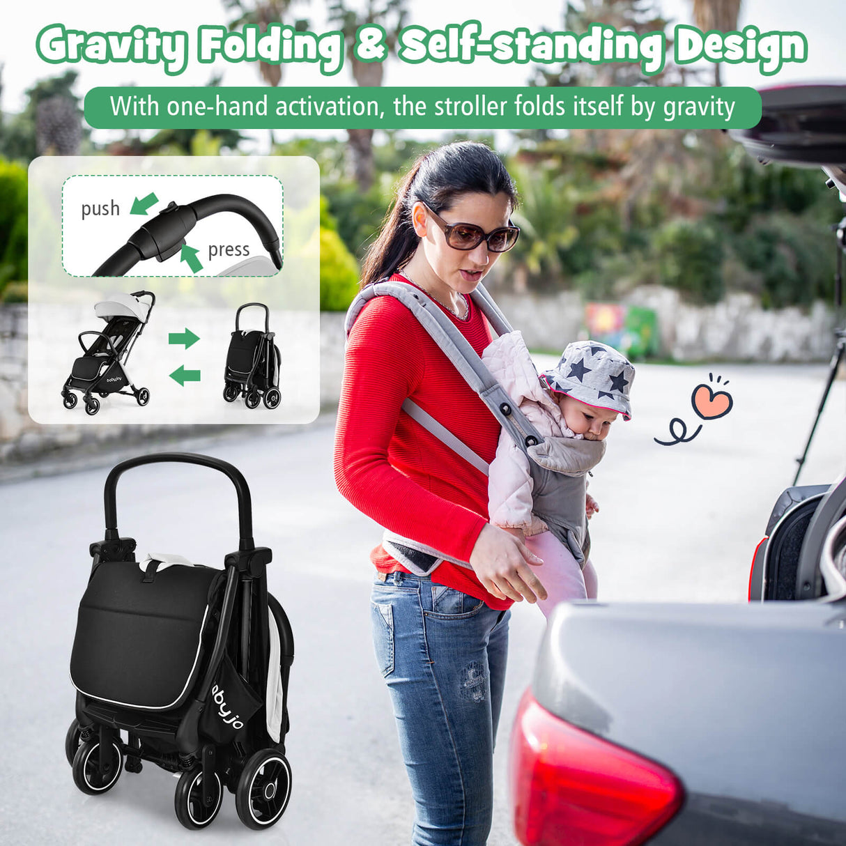 One-Hand Folding Portable Lightweight Baby Stroller with Aluminum Frame-Blue