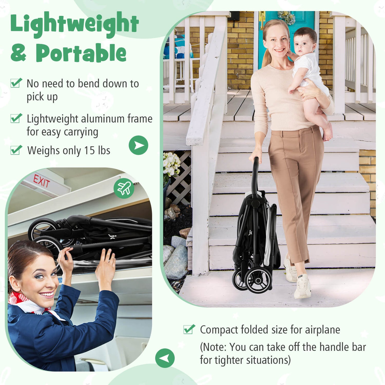 One-Hand Folding Portable Lightweight Baby Stroller with Aluminum Frame-Blue