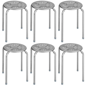 6-Pack Stackable Multifunctional Daisy Design Backless Round Metal Stool Set-Grey