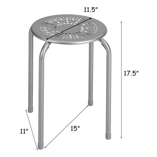 6-Pack Stackable Multifunctional Daisy Design Backless Round Metal Stool Set-Grey