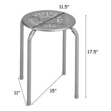 6-Pack Stackable Multifunctional Daisy Design Backless Round Metal Stool Set-Grey